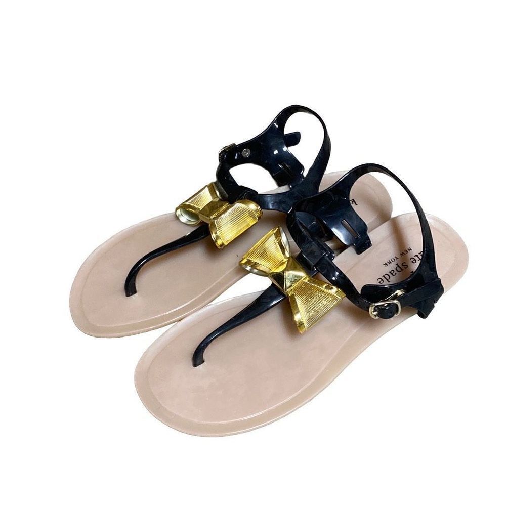 Kate Spade New York Black Rubber T-Strap Thong Sandal Size 9 New